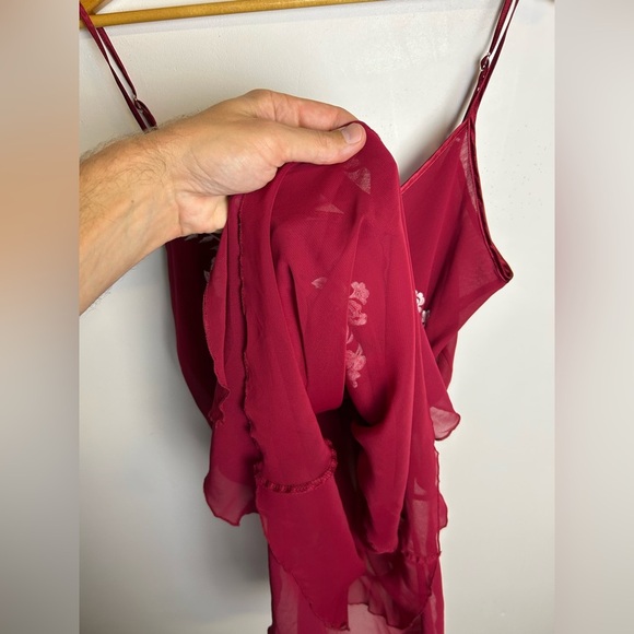 Y2K vintage California Dynasty Sz L Slip Mini Dress Sexy Red Floral Shiffon - Picture 5 of 10